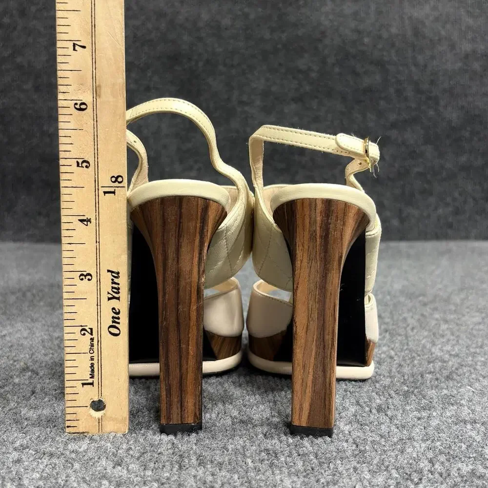Chanel Platform Sandals Womens 36 White Matelasse Quilted Slingback Heel Italy